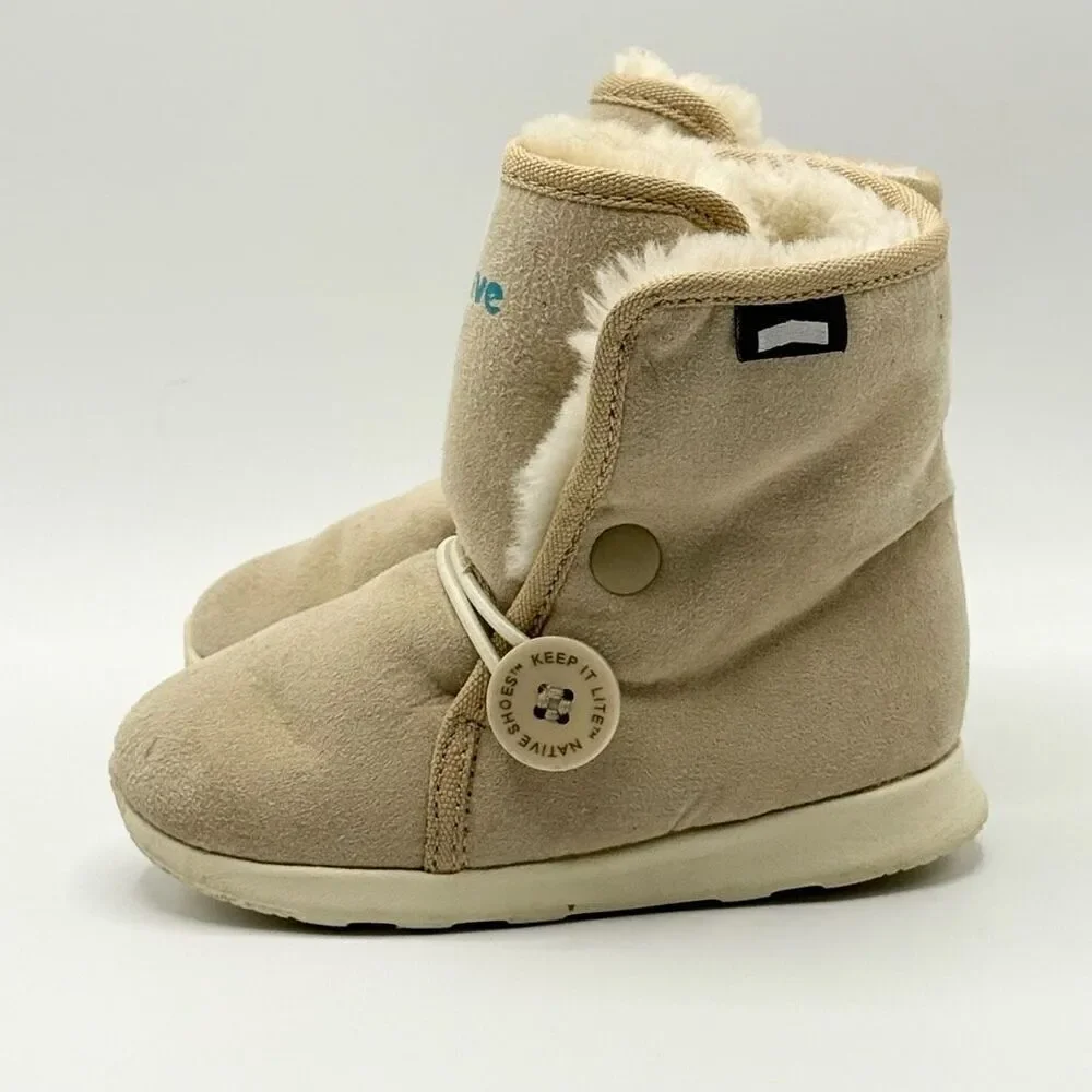 Native Kids Apollo Luna Faux Fur Beige Suede Boots - Kids US 7